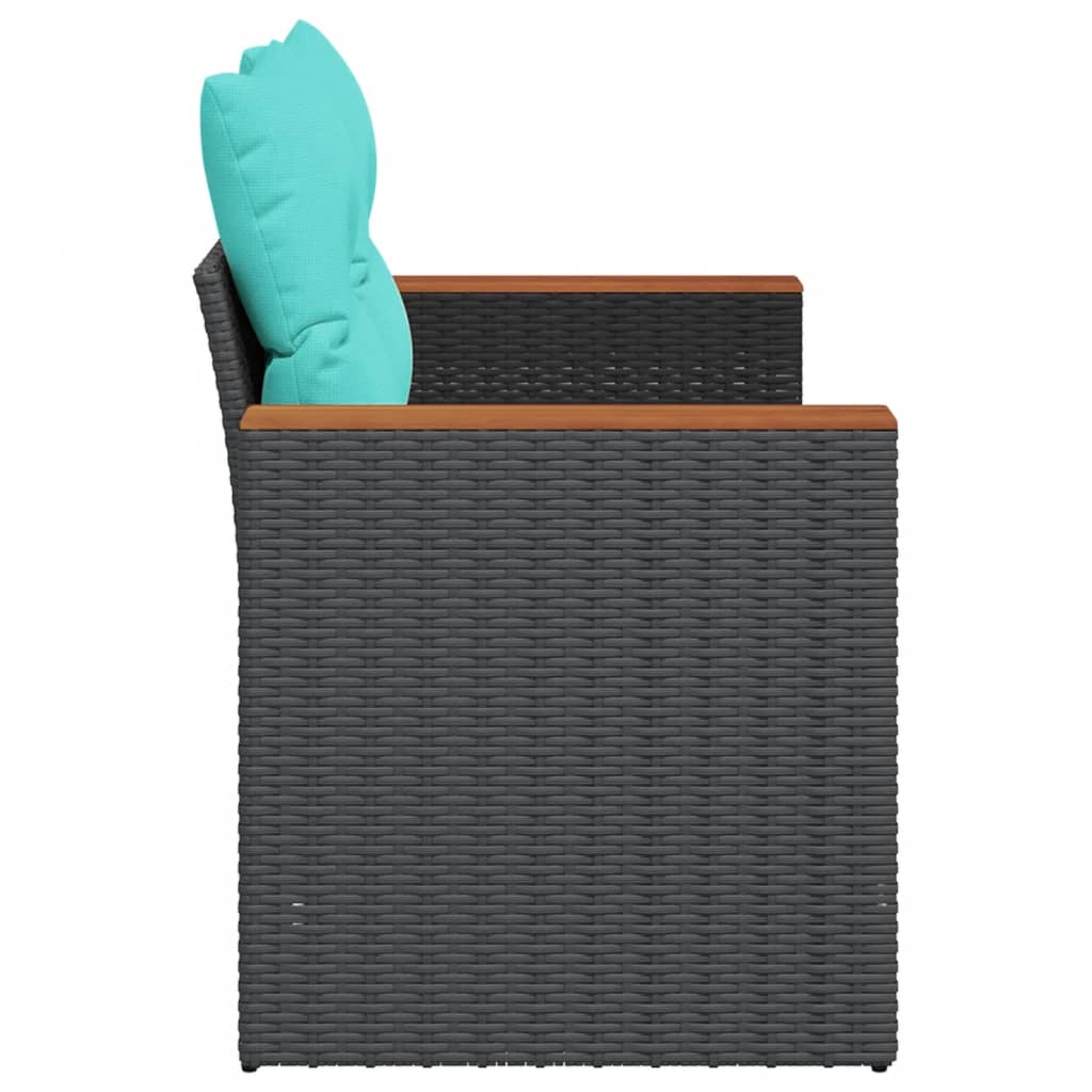 vidaXL Gartensofa mit Kissen 2-Sitzer Schwarz Poly Rattan