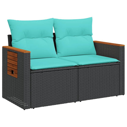 vidaXL Canapé de jardin 2 places en résine tressée noire avec coussins