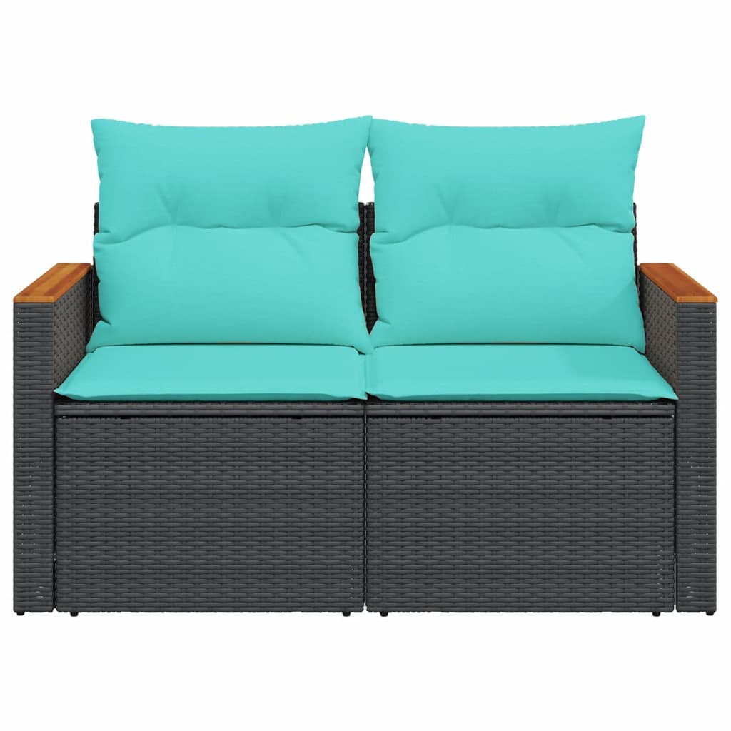 vidaXL Canapé de jardin 2 places en résine tressée noire avec coussins