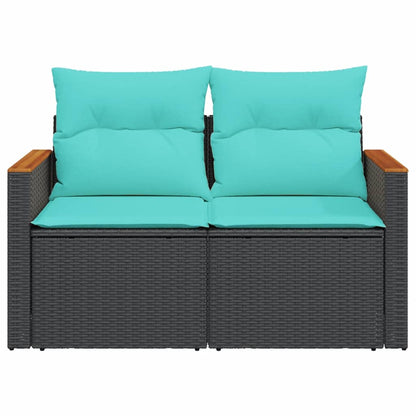vidaXL Canapé de jardin 2 places en résine tressée noire avec coussins