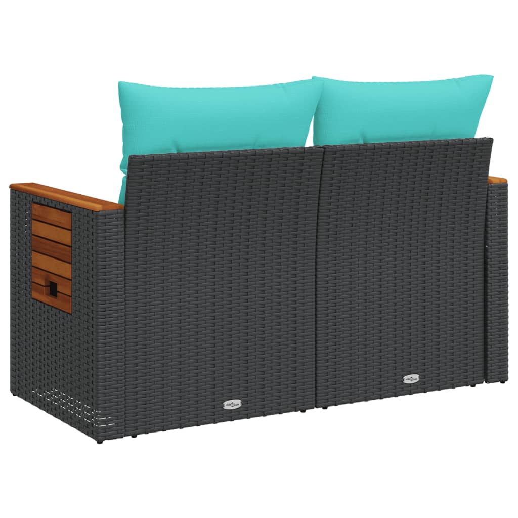 vidaXL Canapé de jardin 2 places en résine tressée noire avec coussins