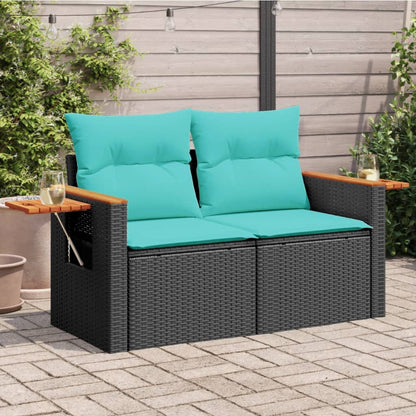 vidaXL Canapé de jardin 2 places en résine tressée noire avec coussins