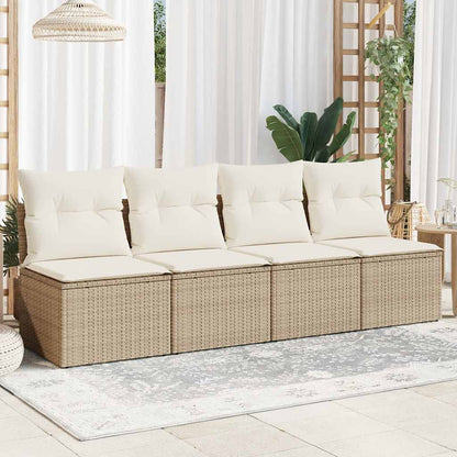 vidaXL Gartensofa mit Kissen 4-Sitzer Beige Poly Rattan