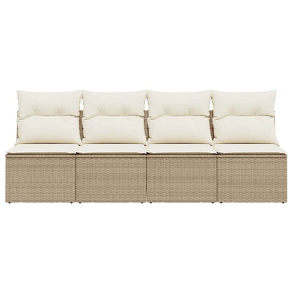 vidaXL Gartensofa mit Kissen 4-Sitzer Beige Poly Rattan