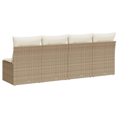 vidaXL Gartensofa mit Kissen 4-Sitzer Beige Poly Rattan