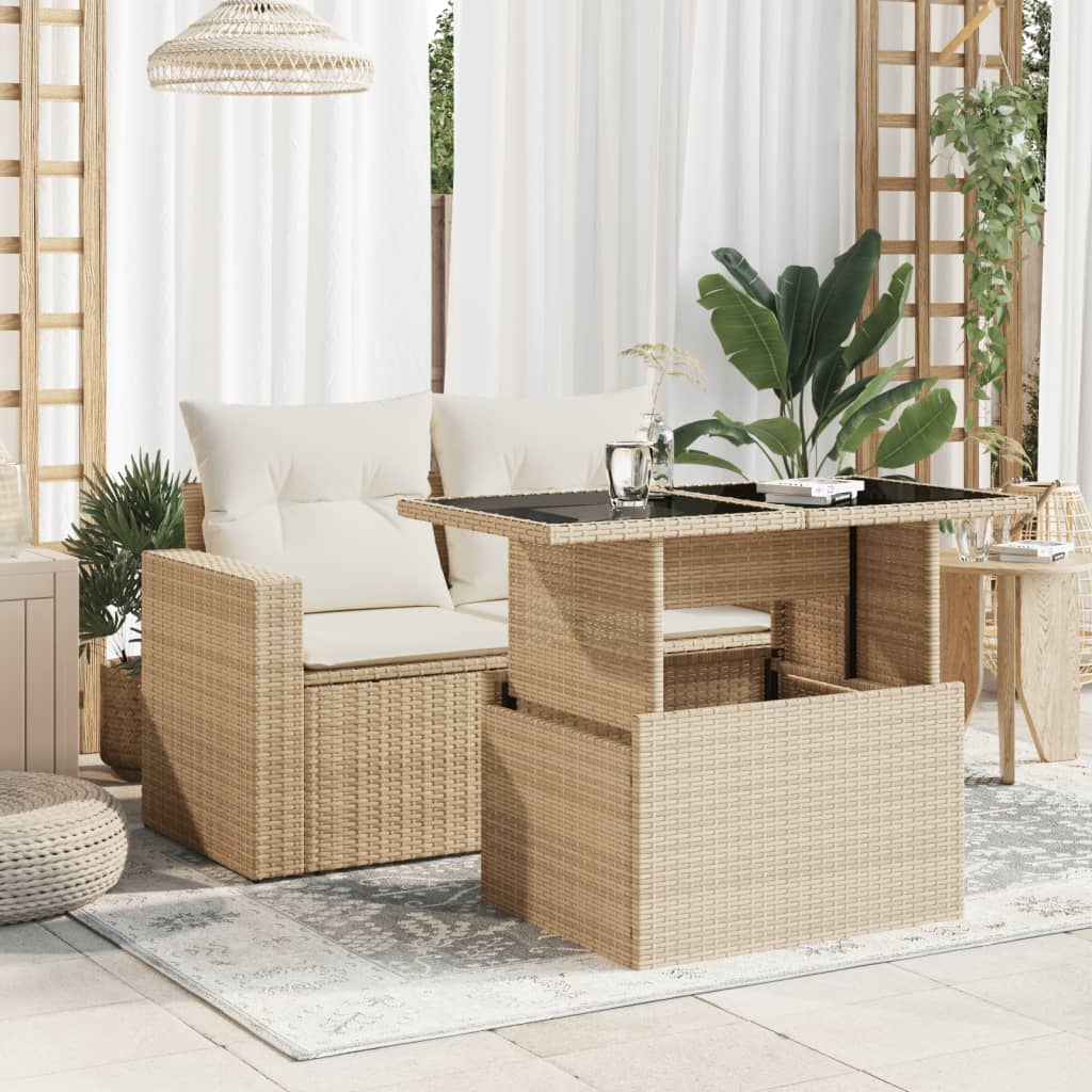 vidaXL Table de jardin avec plateau en verre Beige 100x55x73 cm Résine tressée