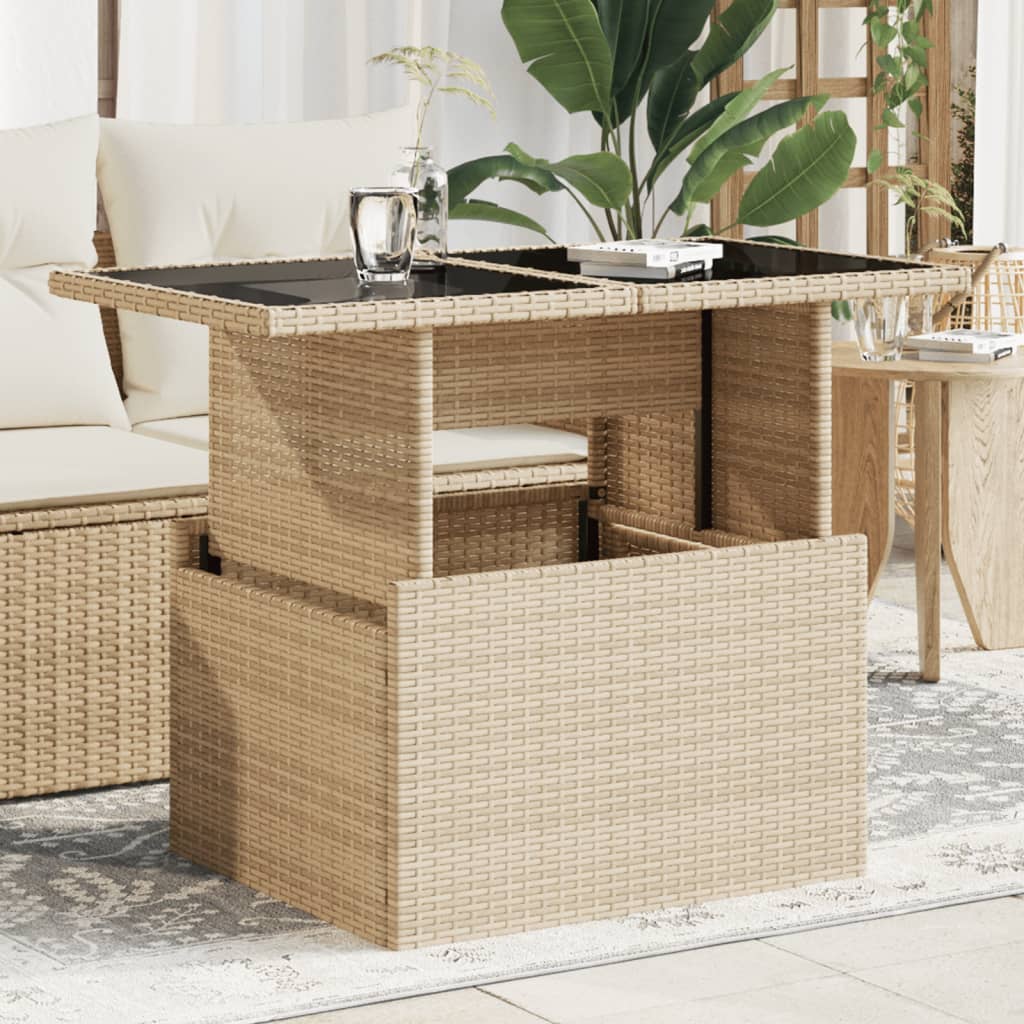vidaXL Table de jardin avec plateau en verre Beige 100x55x73 cm Résine tressée