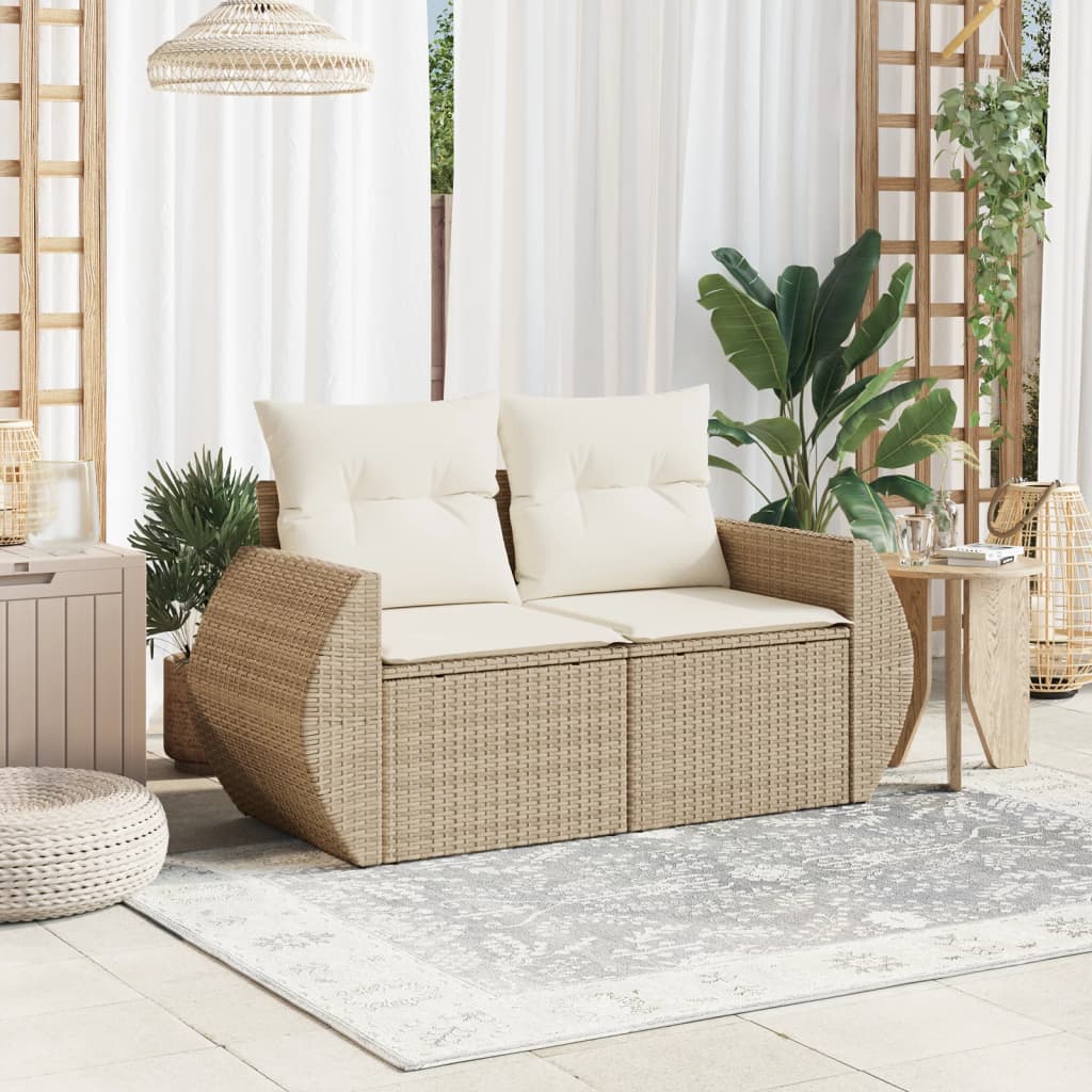 vidaXL Canapé de jardin 2 places avec coussins en résine tressée beige