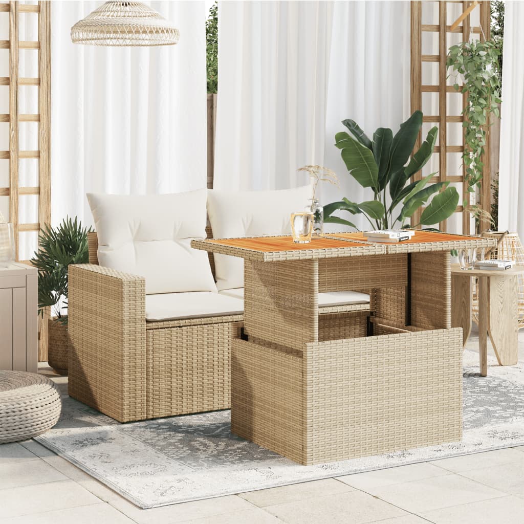 vidaXL Table de jardin Beige 100x55x73 cm Résine tressée et bois d'acacia