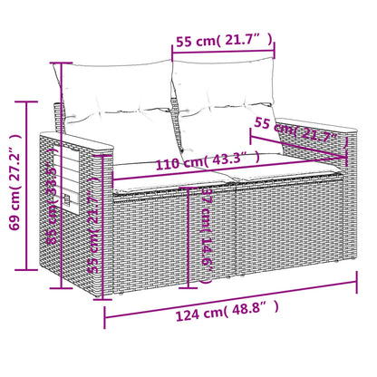 vidaXL Canapé de jardin 2 places avec coussins en résine tressée beige