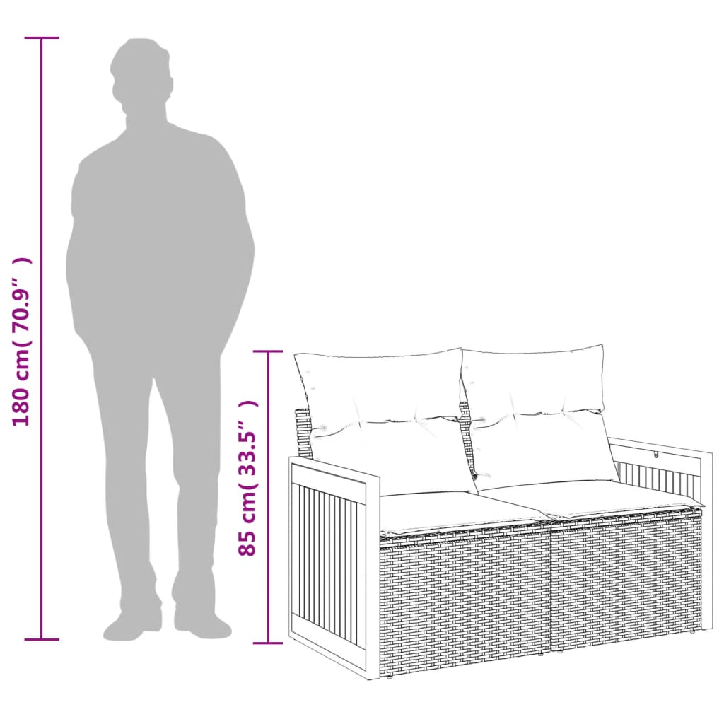 vidaXL Canapé de jardin 2 places avec coussins en résine tressée beige
