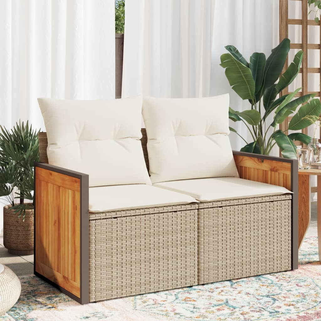vidaXL Canapé de jardin 2 places avec coussins en résine tressée beige