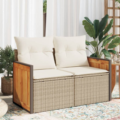 vidaXL Canapé de jardin 2 places avec coussins en résine tressée beige