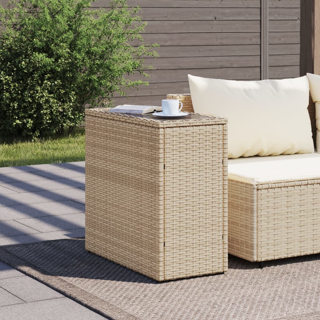 vidaXL Table d'appoint de jardin plateau en verre beige 58x27,5x55 cm en résine tressée