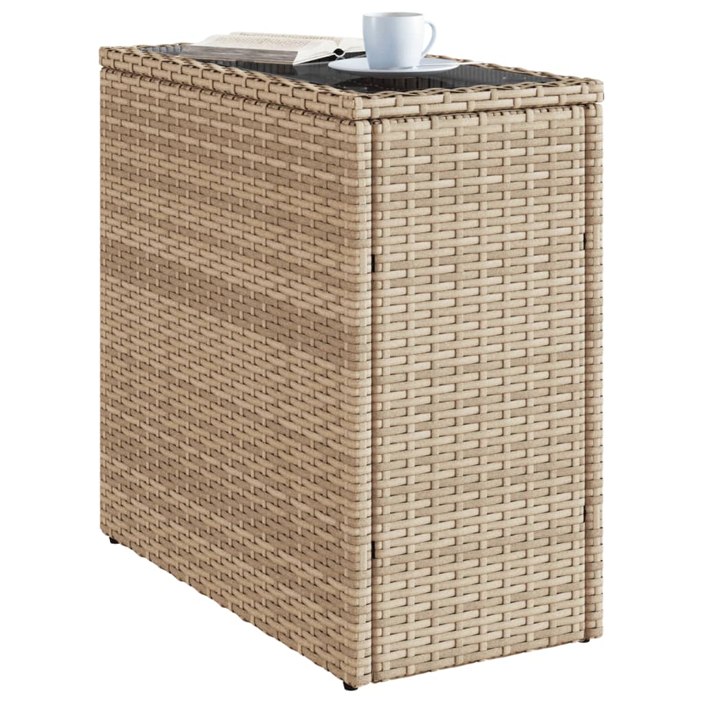 vidaXL Table d'appoint de jardin plateau en verre beige 58x27,5x55 cm en résine tressée