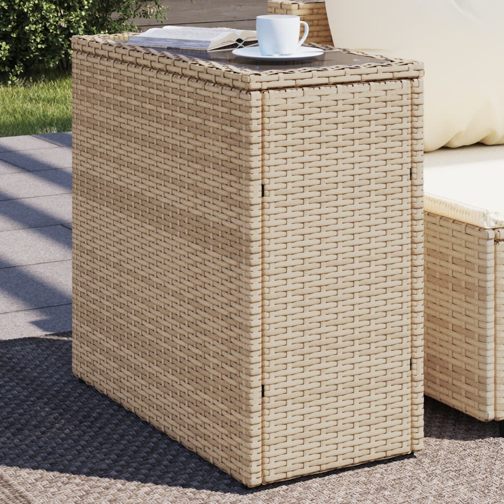vidaXL Table d'appoint de jardin plateau en verre beige 58x27,5x55 cm en résine tressée