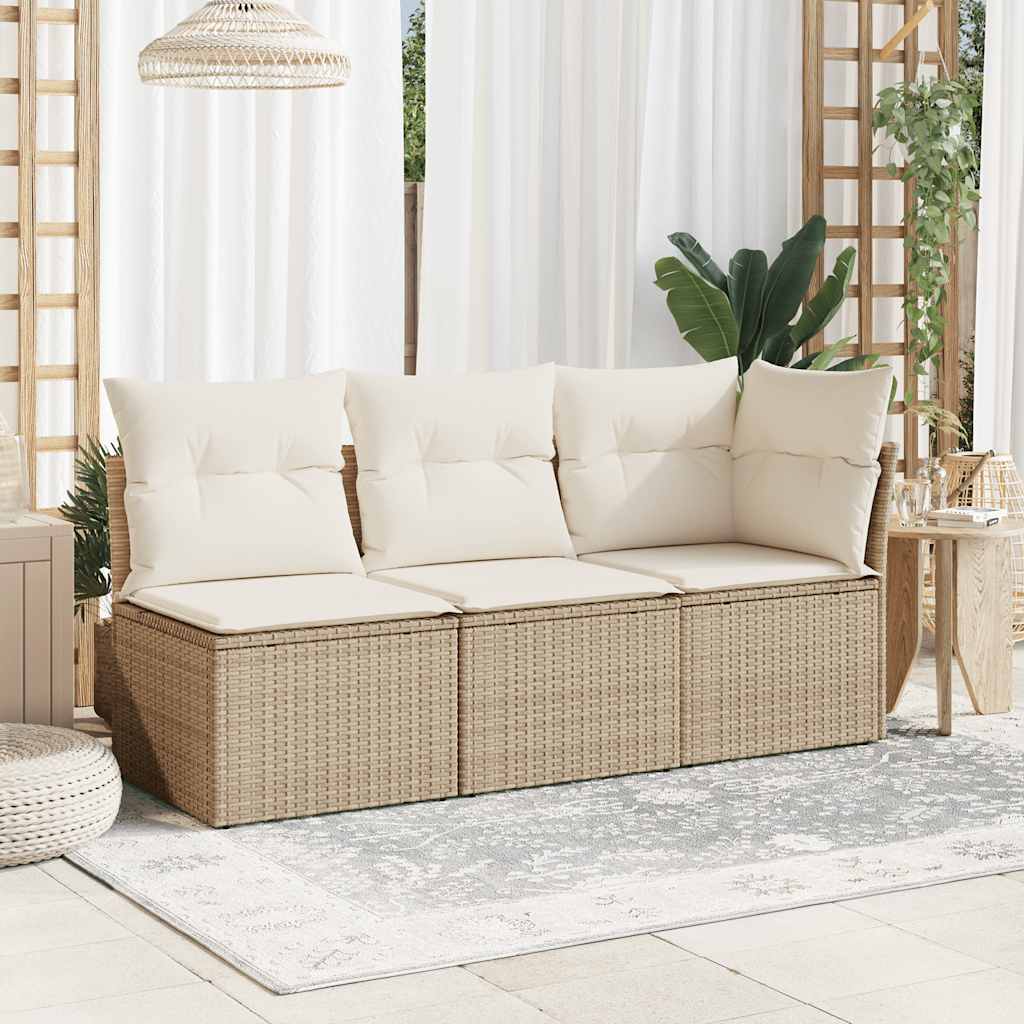 vidaXL Gartensessel ohne Armlehnen mit Kissen Beige Poly Rattan