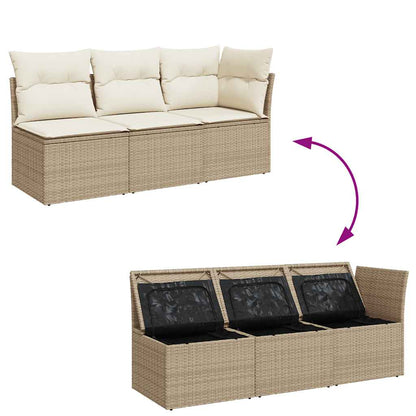 vidaXL Canapé de jardin 3 places avec coussins en polyrotin beige