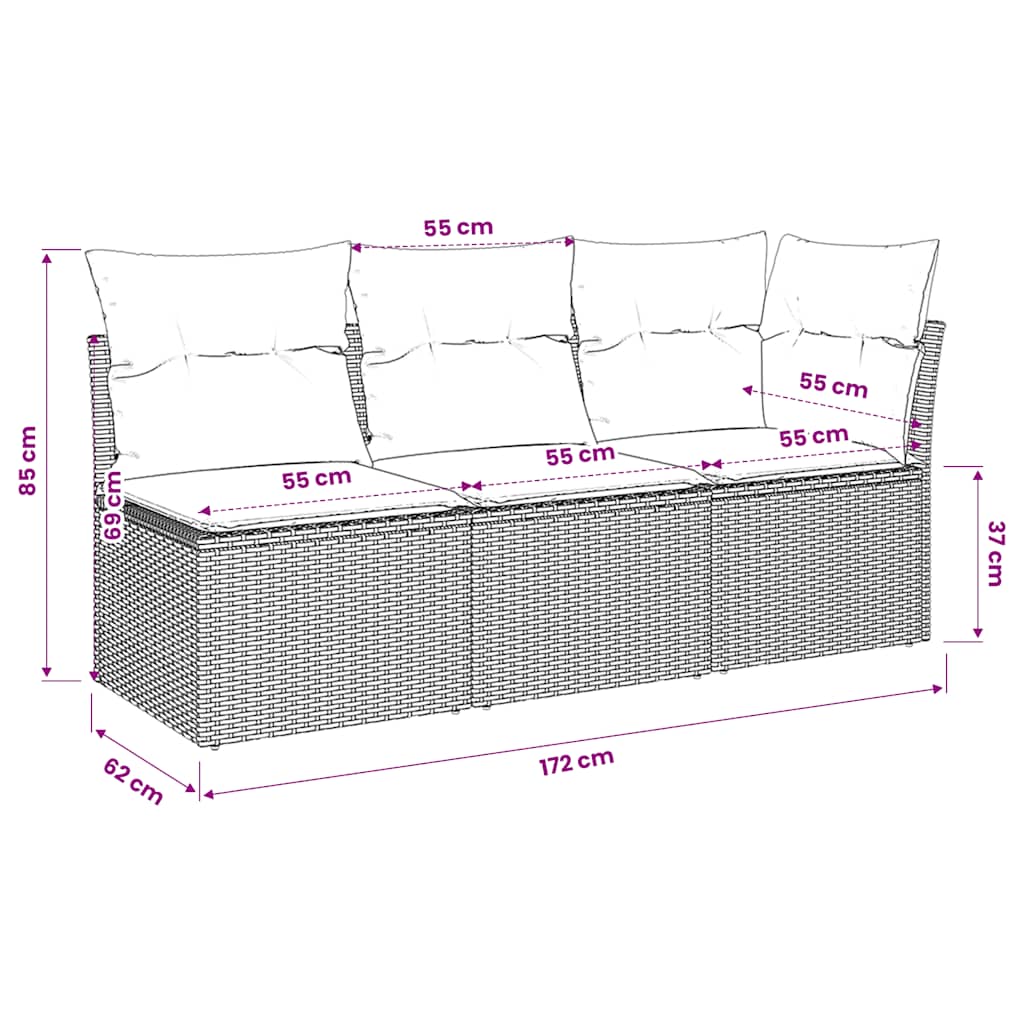 vidaXL Canapé de jardin 3 places avec coussins en polyrotin beige