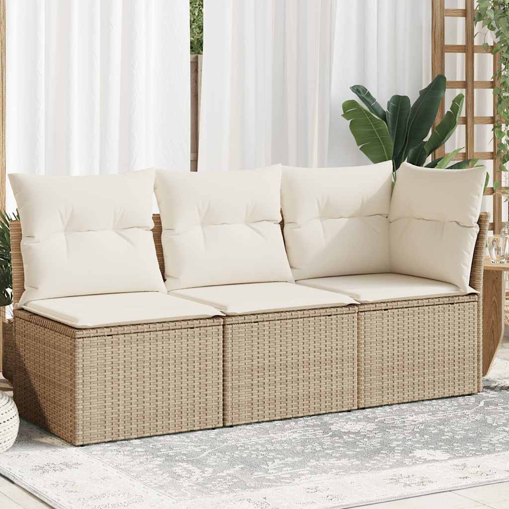 vidaXL Canapé de jardin 3 places avec coussins en polyrotin beige