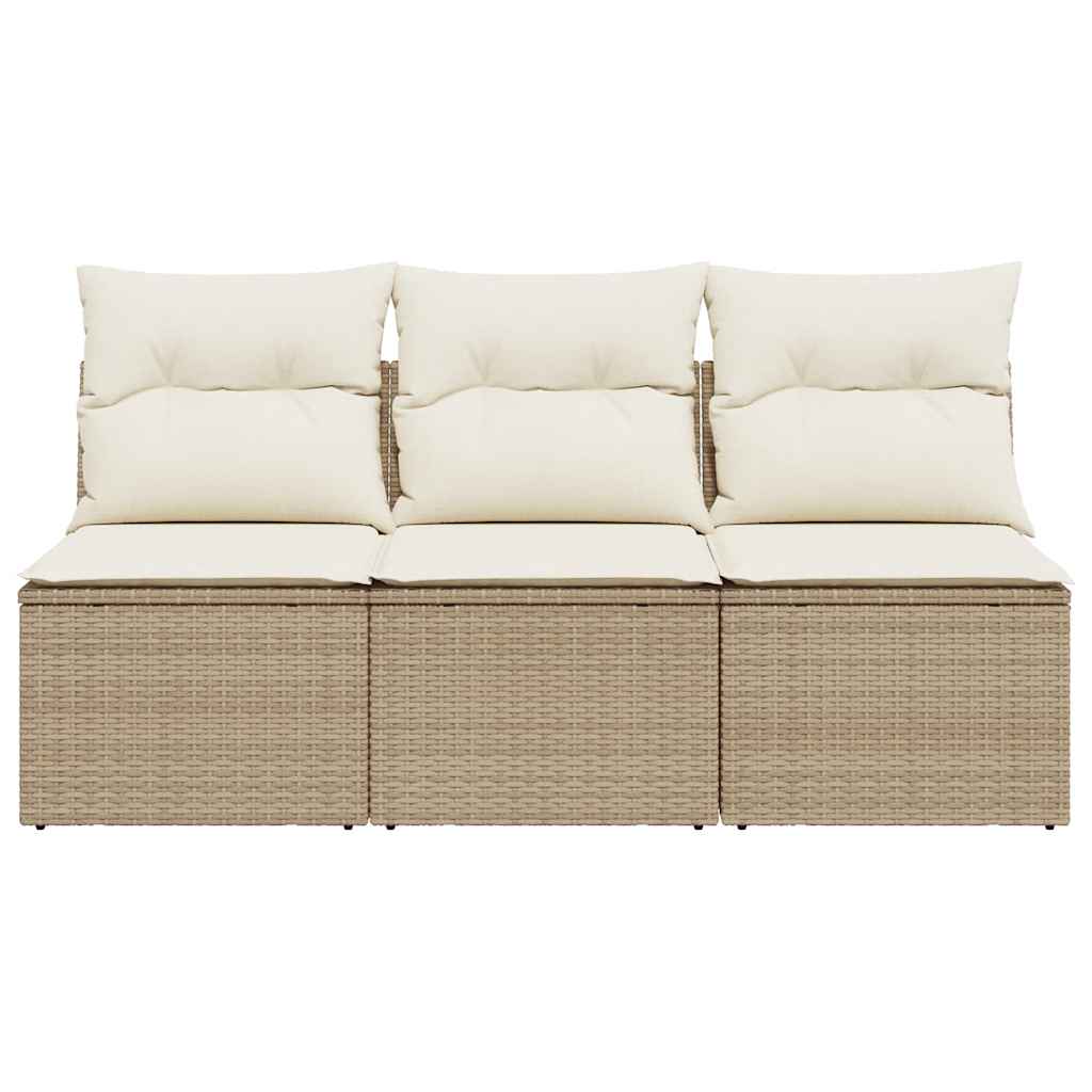 vidaXL Gartensofa mit Kissen 3-Sitzer Beige Poly Rattan