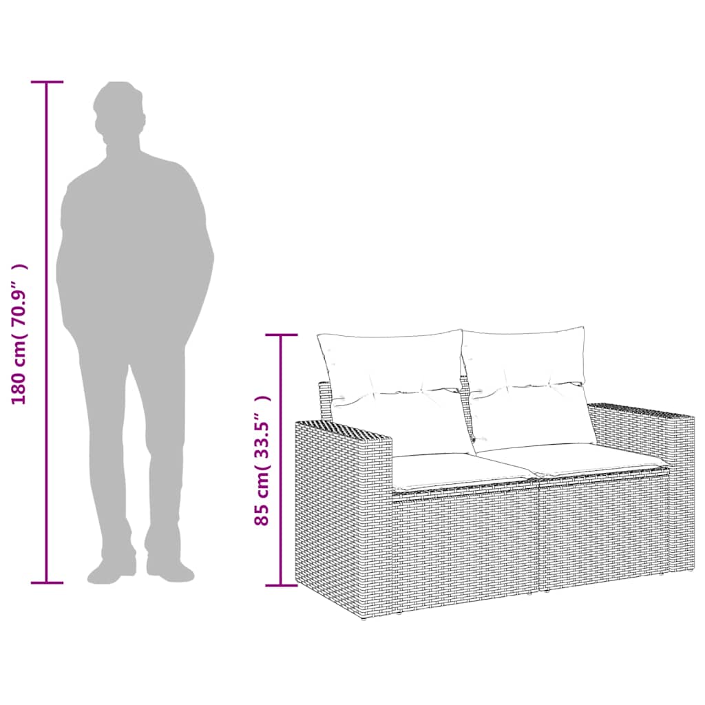 vidaXL Gartensofa mit Kissen 2-Sitzer Beige Poly Rattan