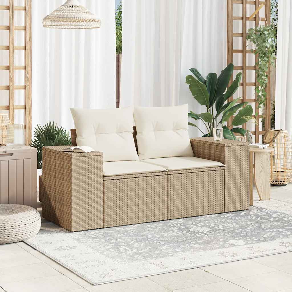 vidaXL Canapé de jardin 2 places avec coussins en résine tressée beige