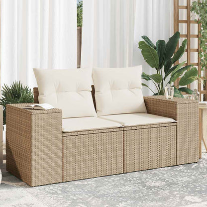 vidaXL Canapé de jardin 2 places avec coussins en résine tressée beige