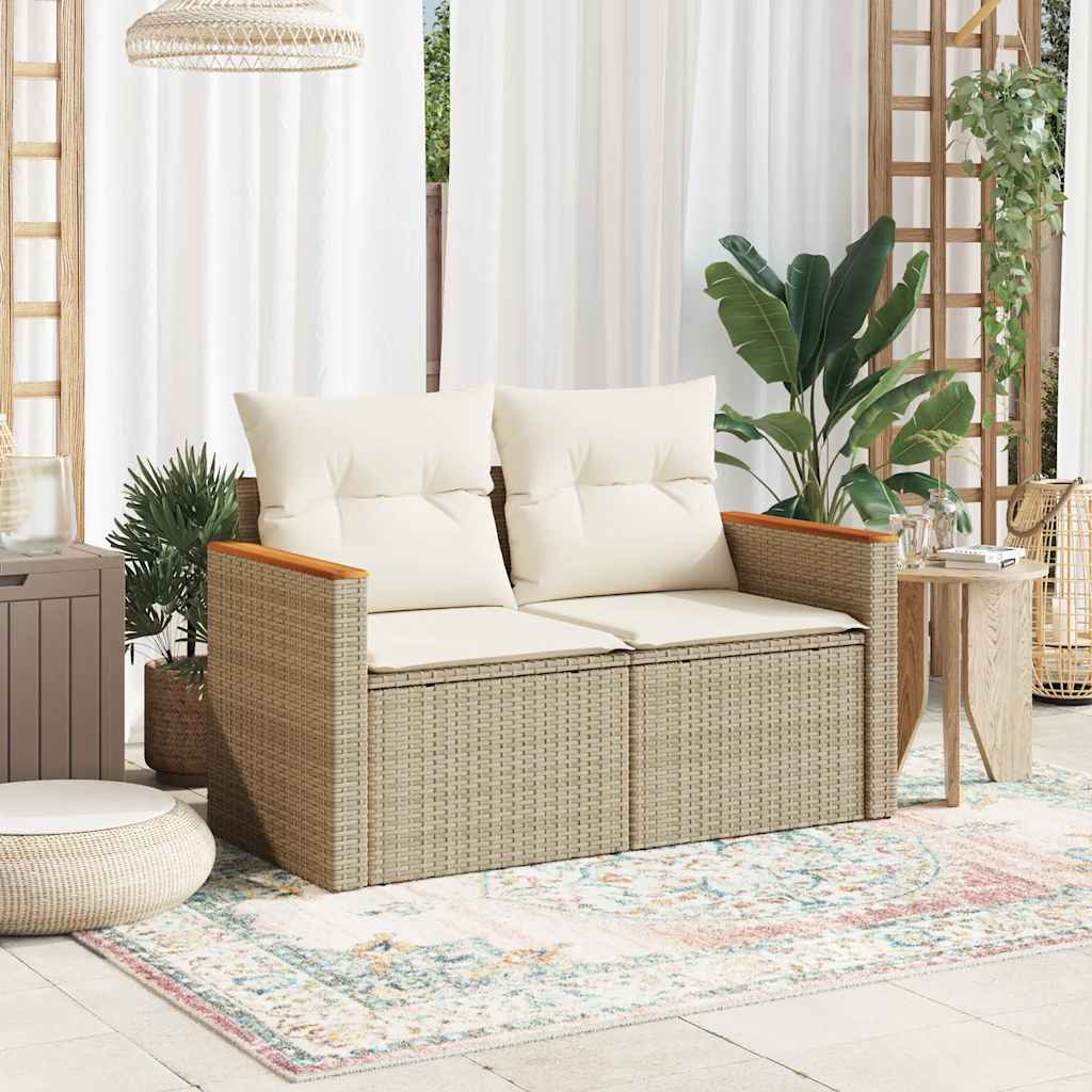 vidaXL Canapé de jardin 2 places avec coussins en résine tressée beige