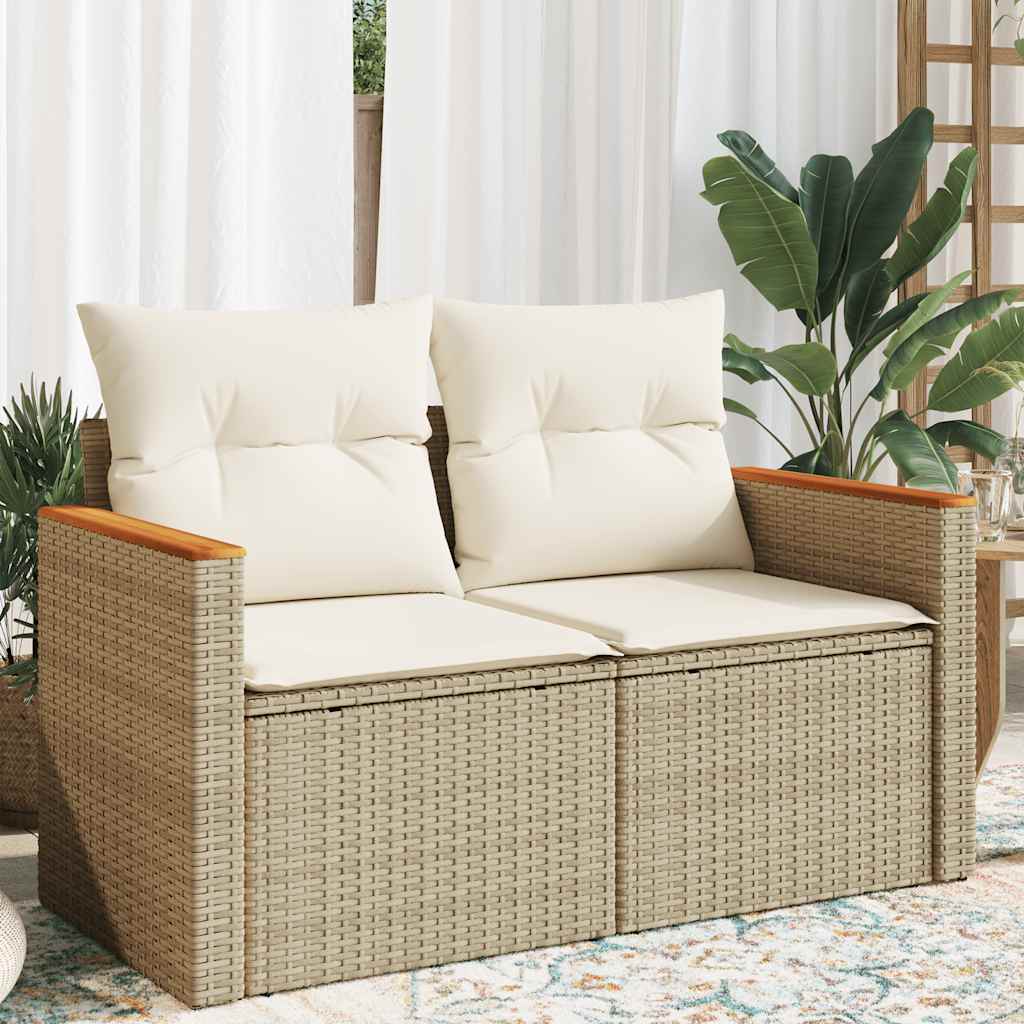 vidaXL Canapé de jardin 2 places avec coussins en résine tressée beige