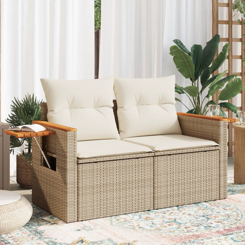 vidaXL Canapé de jardin 2 places avec coussins en résine tressée beige