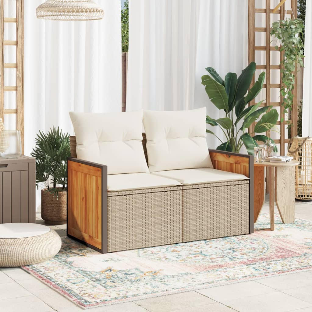 vidaXL Canapé de jardin 2 places avec coussins en résine tressée beige
