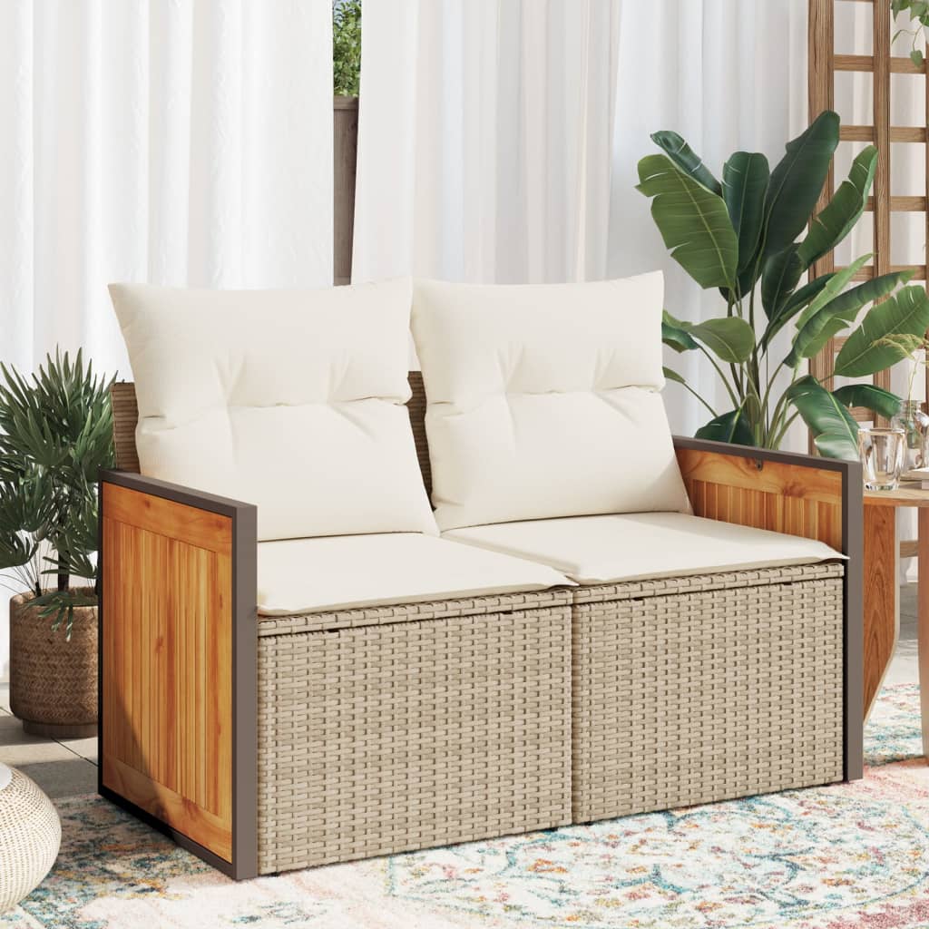 vidaXL Canapé de jardin 2 places avec coussins en résine tressée beige