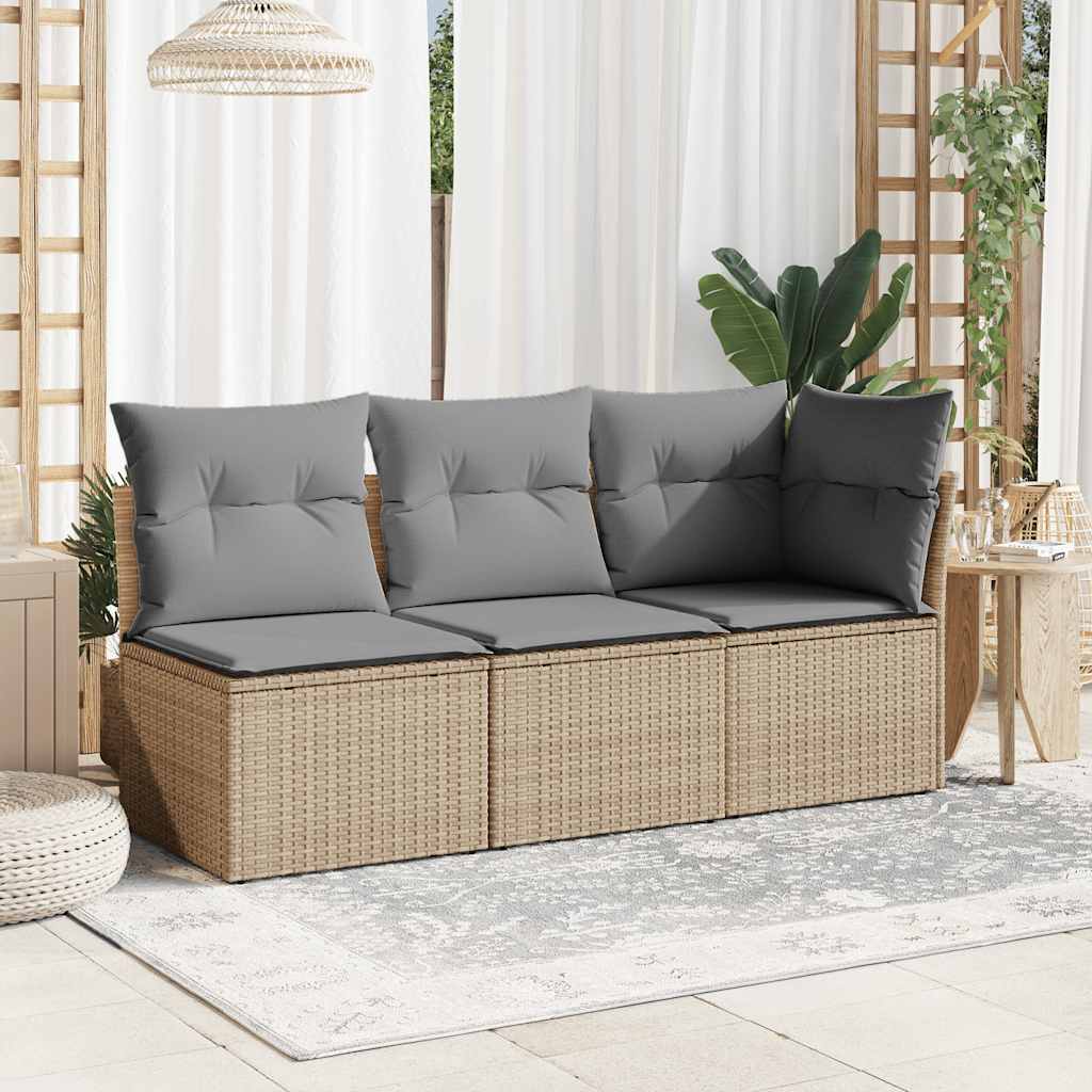vidaXL Canapé de jardin sans accoudoirs avec coussins Beige Résine tressée