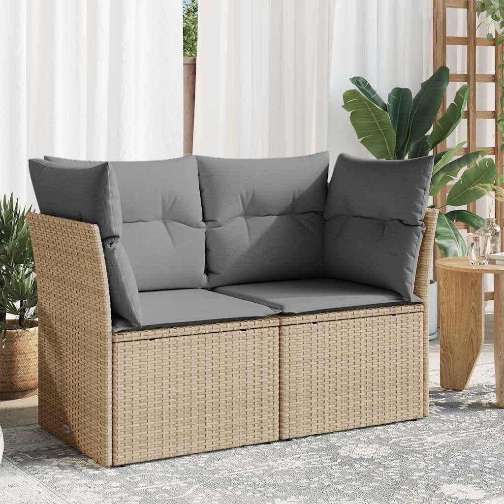 vidaXL Canapé de jardin 2 places avec coussins en résine tressée beige