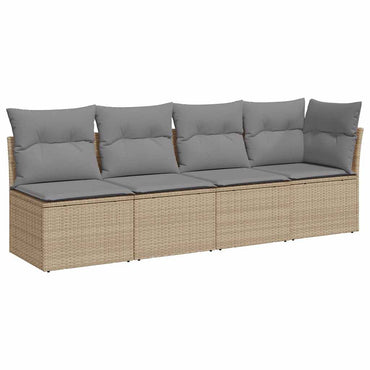 vidaXL Canapé de jardin 4 places avec coussins en polyrotin beige