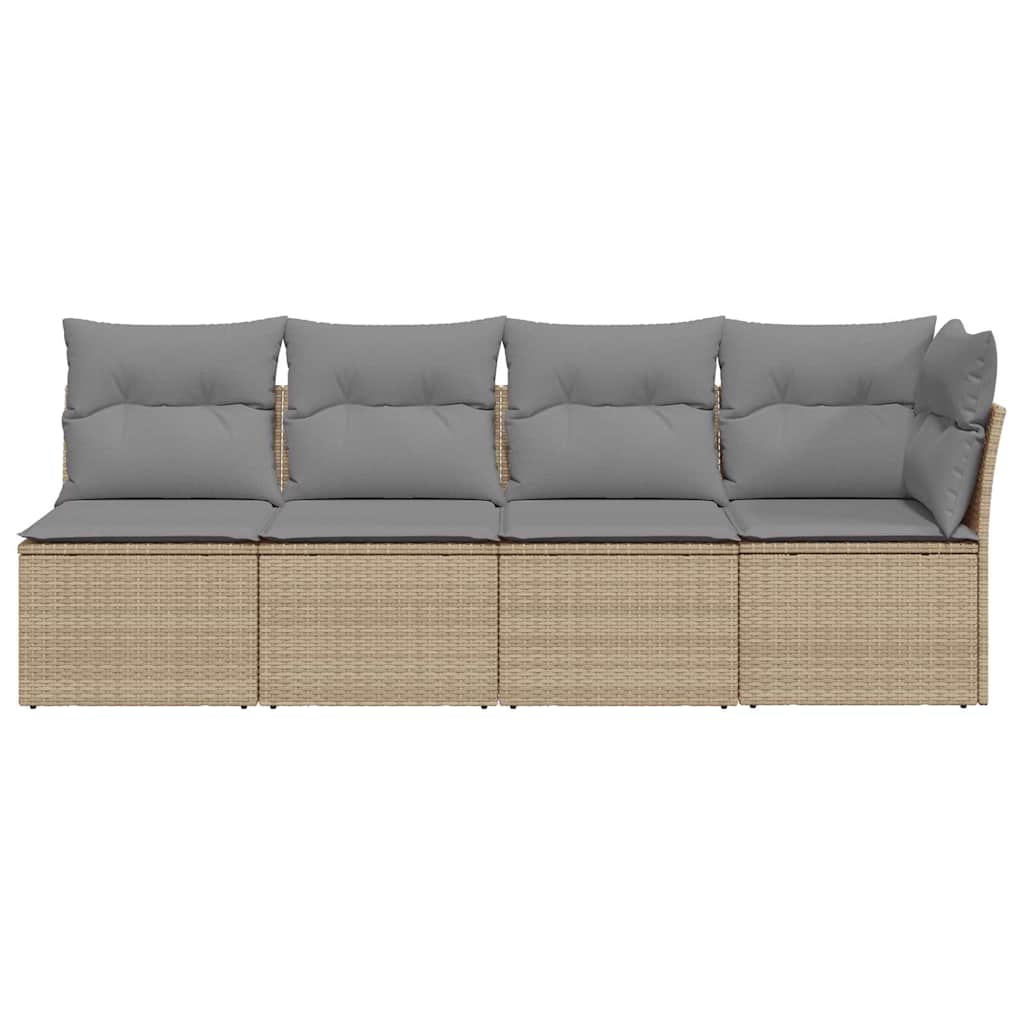 vidaXL Canapé de jardin 4 places avec coussins en polyrotin beige