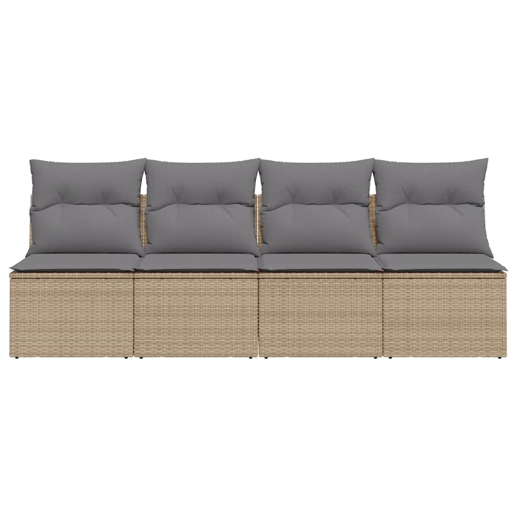 vidaXL Gartensofa mit Kissen 4-Sitzer Beige Poly Rattan