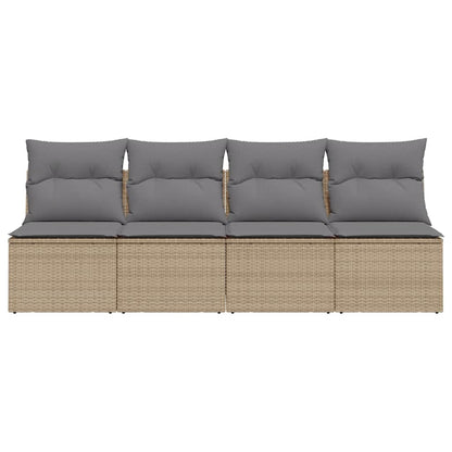 vidaXL Gartensofa mit Kissen 4-Sitzer Beige Poly Rattan