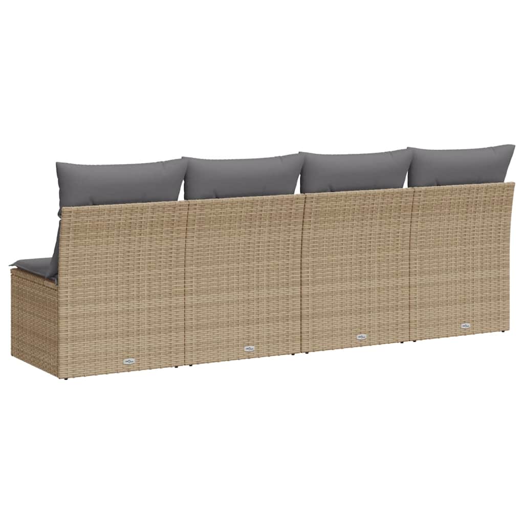 vidaXL Gartensofa mit Kissen 4-Sitzer Beige Poly Rattan