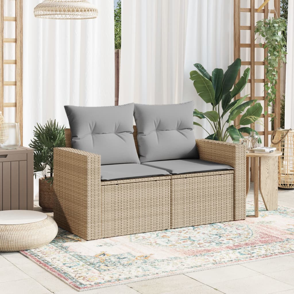 vidaXL Canapé de jardin 2 places avec coussins en résine tressée beige
