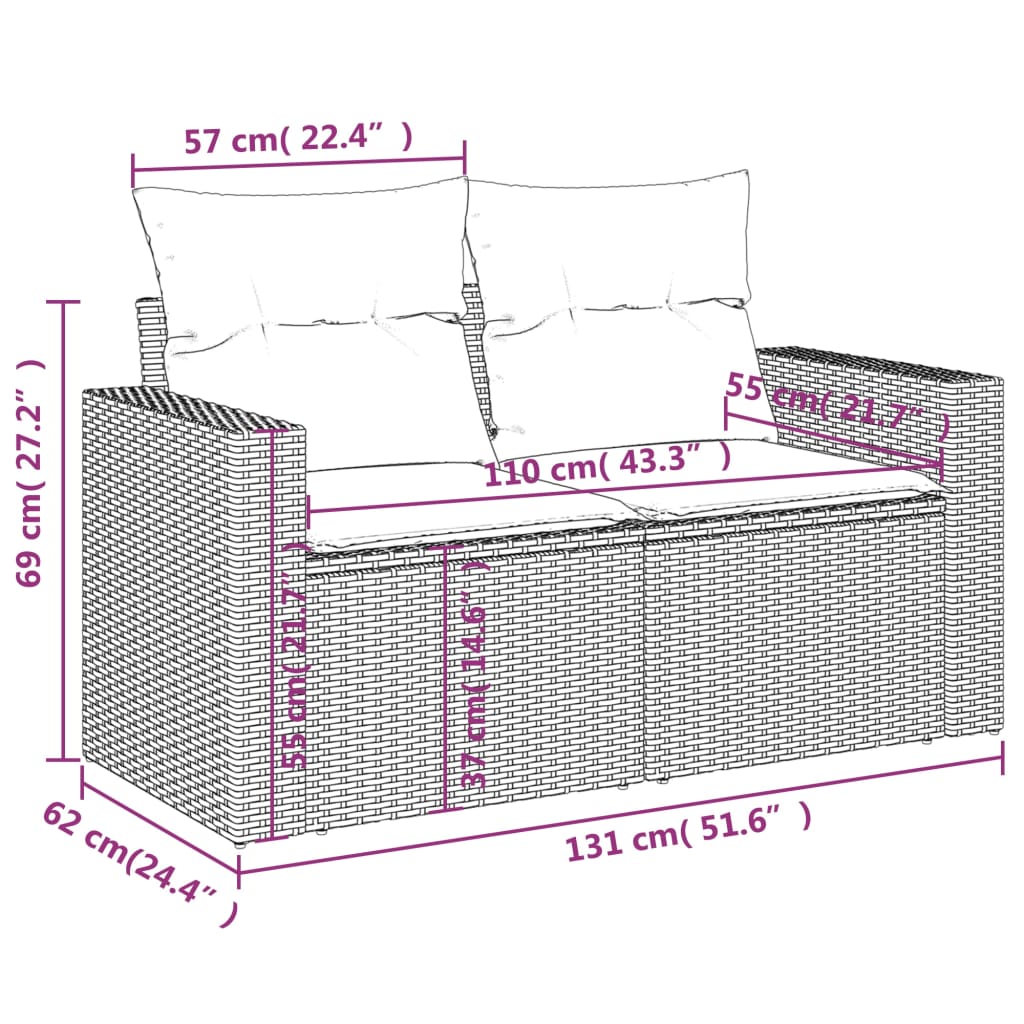 vidaXL Canapé de jardin 2 places avec coussins en résine tressée beige