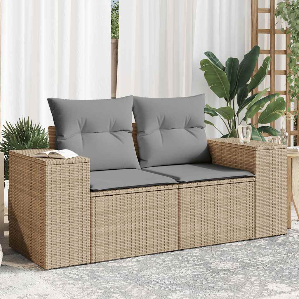 vidaXL Canapé de jardin 2 places avec coussins en résine tressée beige