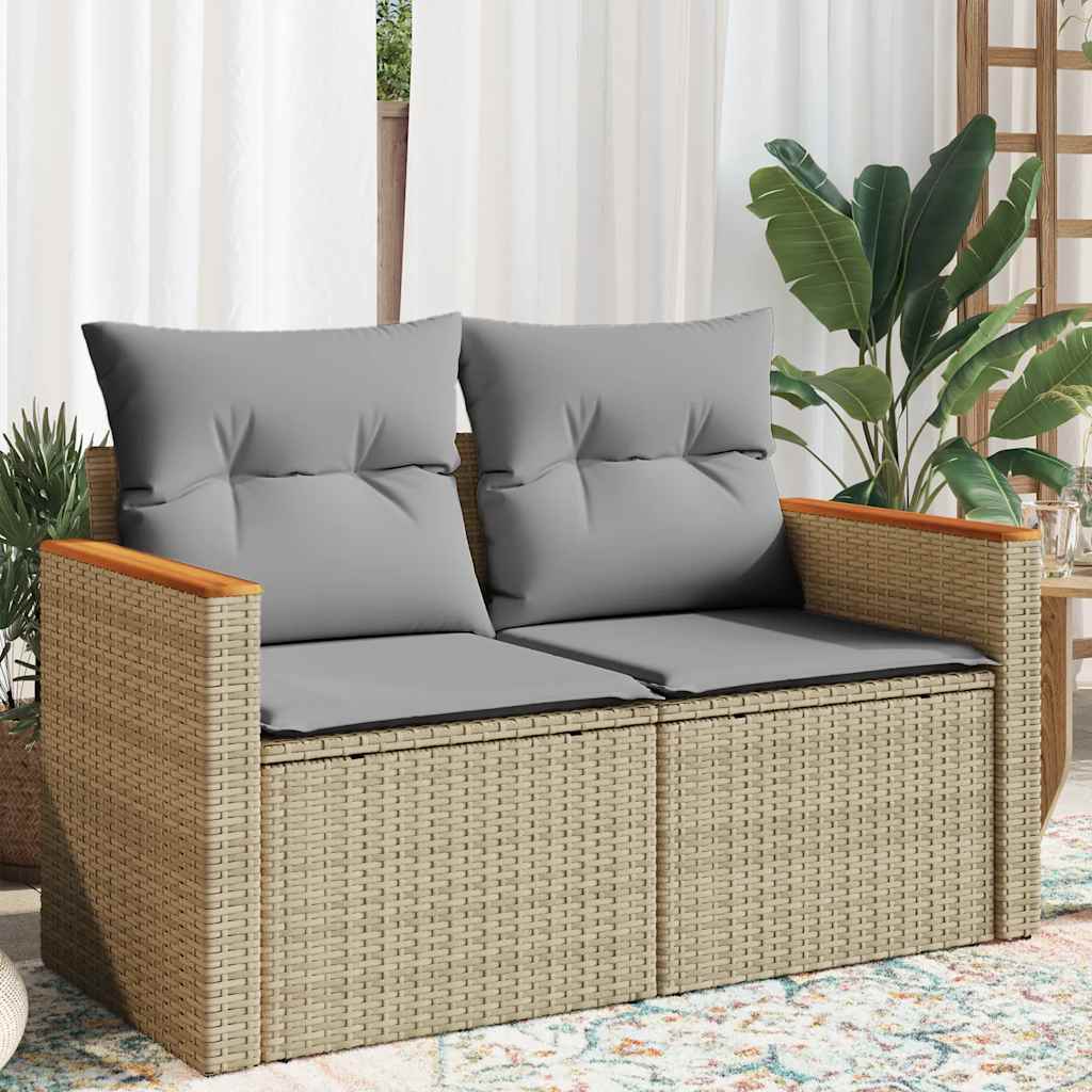 vidaXL Canapé de jardin 2 places avec coussins en résine tressée beige