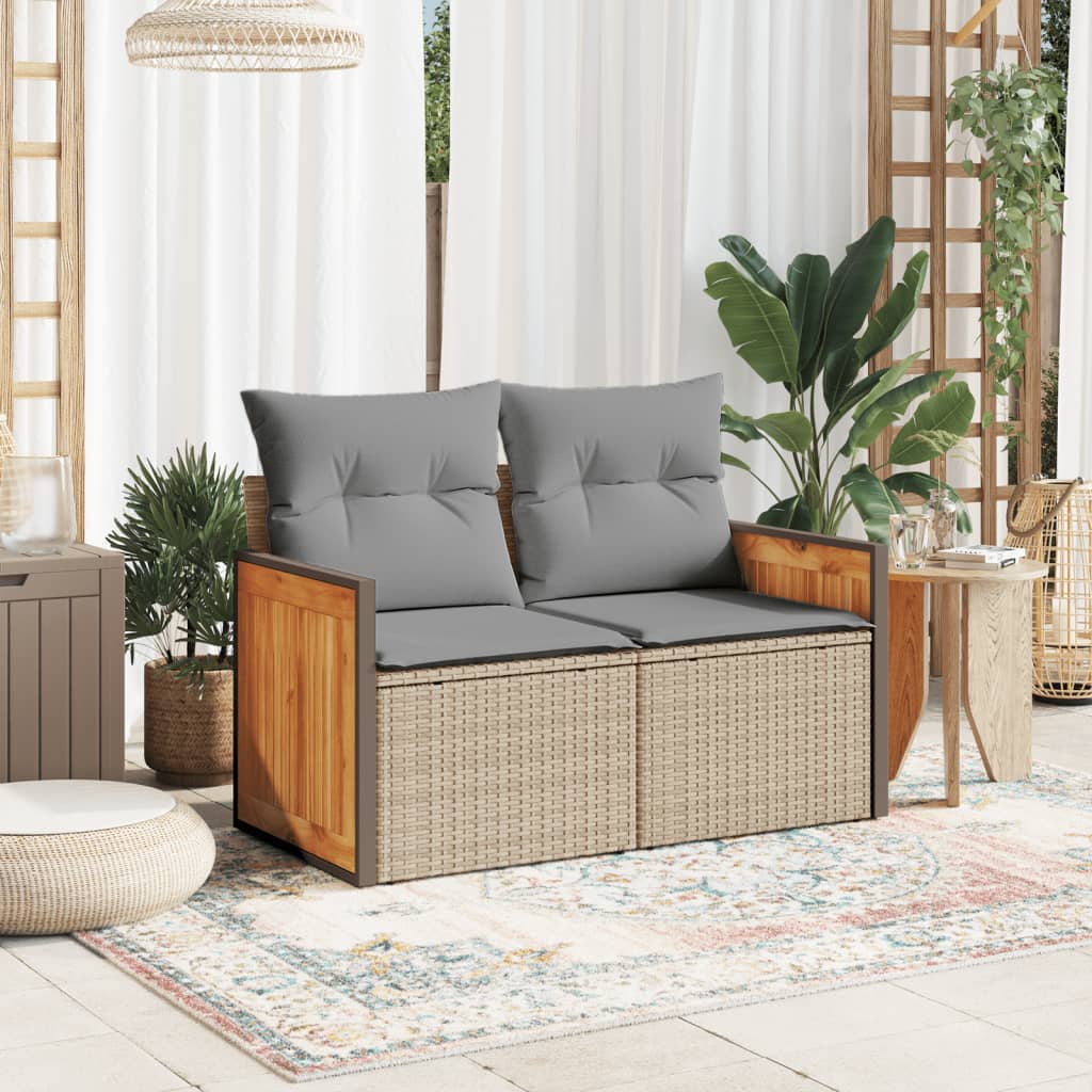 vidaXL Canapé de jardin 2 places avec coussins en résine tressée beige