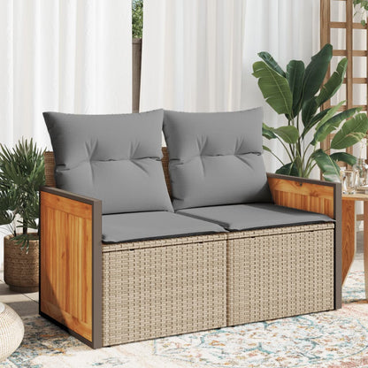 vidaXL Canapé de jardin 2 places avec coussins en résine tressée beige