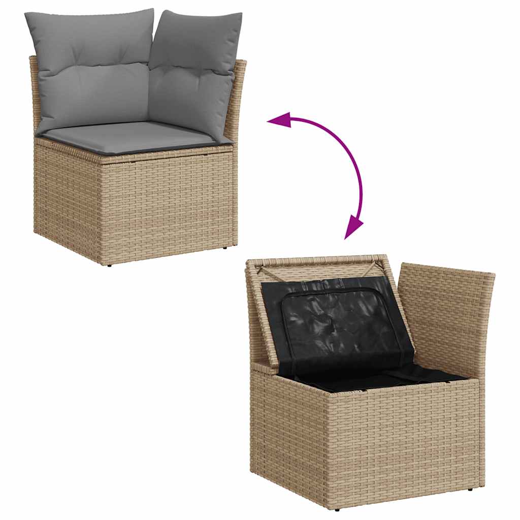 vidaXL Canapé d'angle de jardin avec coussins Beige Rotin PE