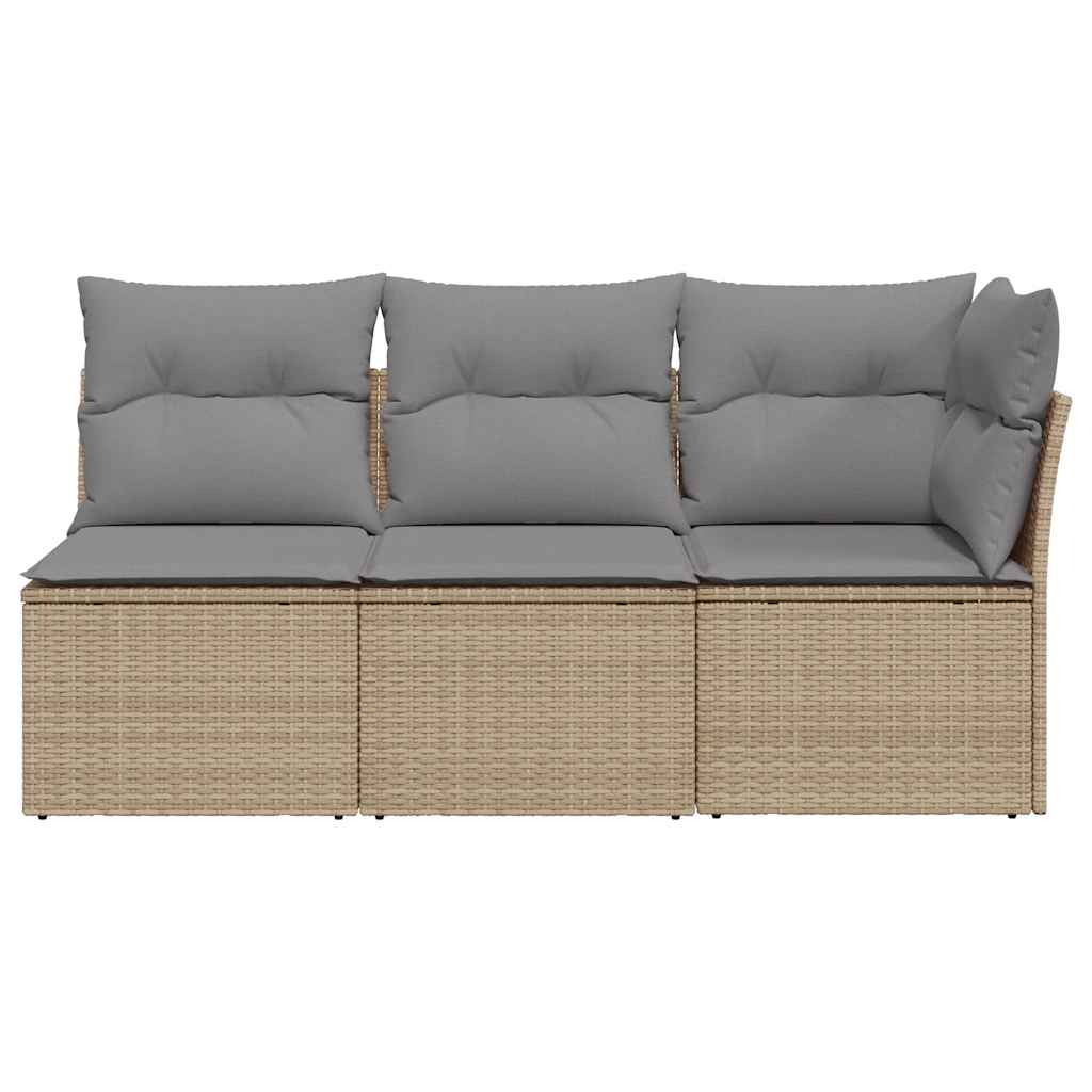 vidaXL Gartensofa mit Kissen 3-Sitzer Beige Poly Rattan