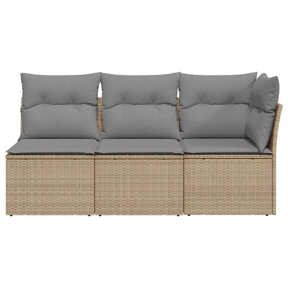 vidaXL Gartensofa mit Kissen 3-Sitzer Beige Poly Rattan