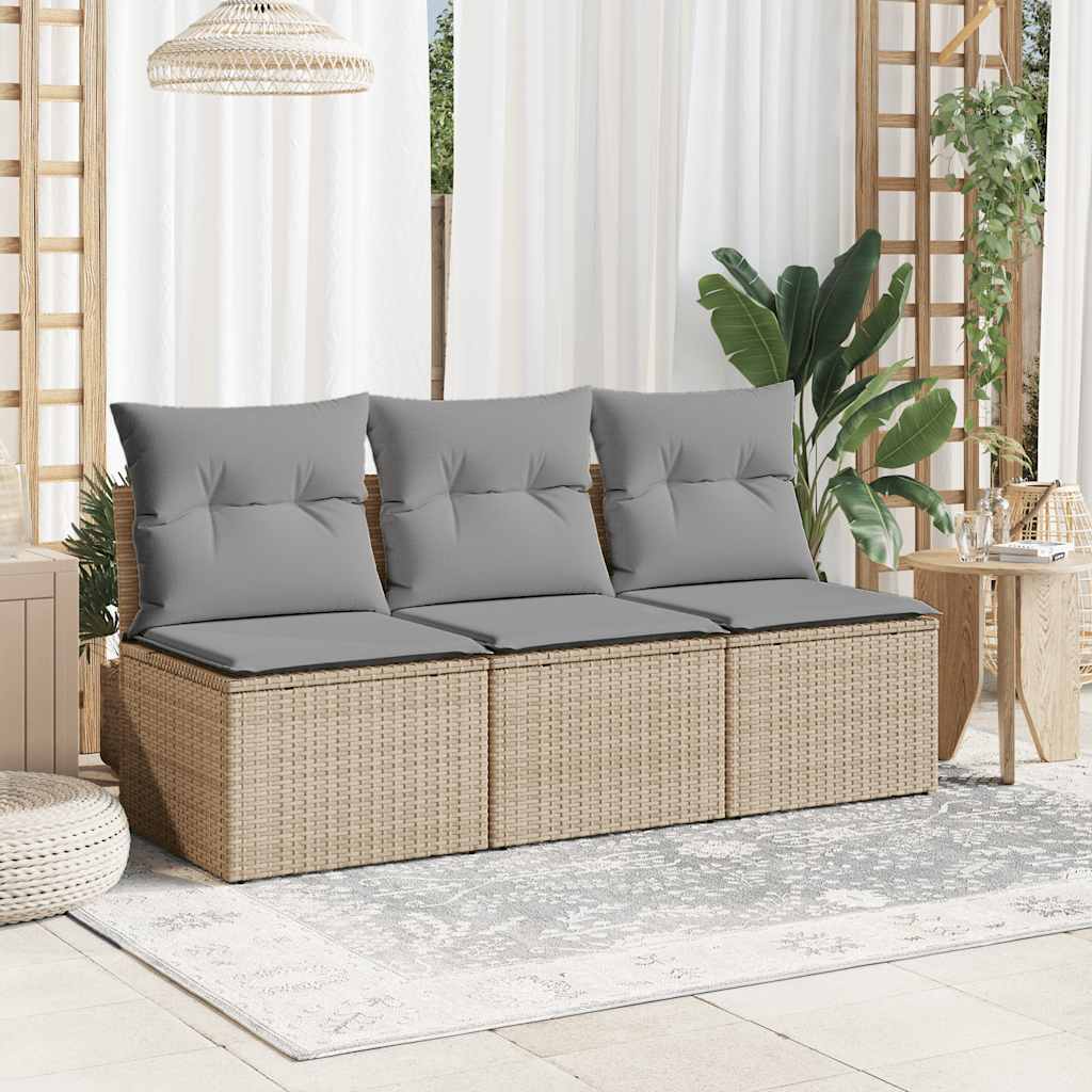 vidaXL Canapé de jardin 3 places avec coussins en résine tressée beige